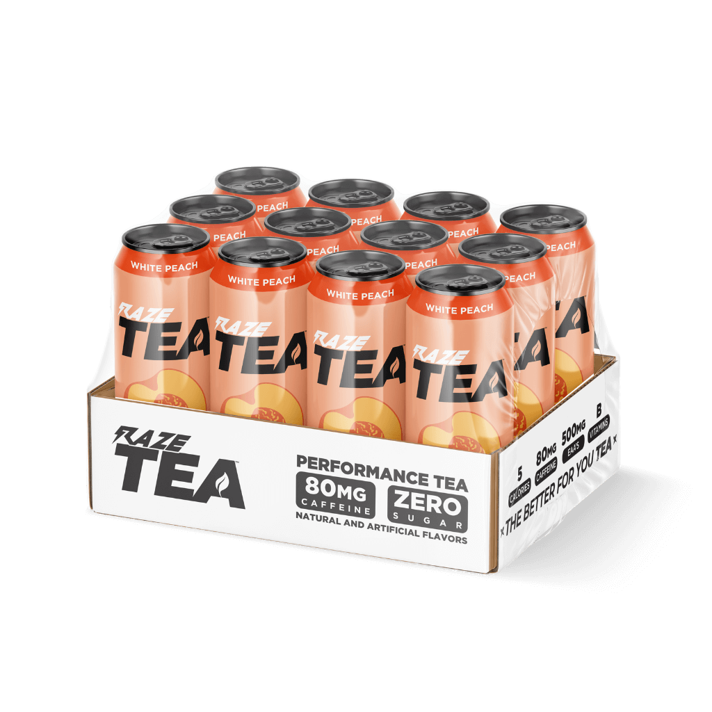 Raze Tea & Raze Tea Repp Sports Drinks for pre workout Case of 12 White Peach