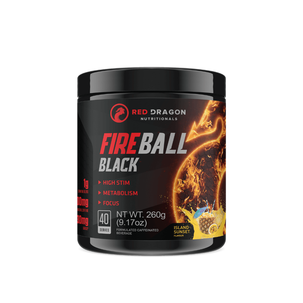 Fireball Black Red Dragon Nutritionals High stimulant weight loss supplements 40 Serves Island Sunset