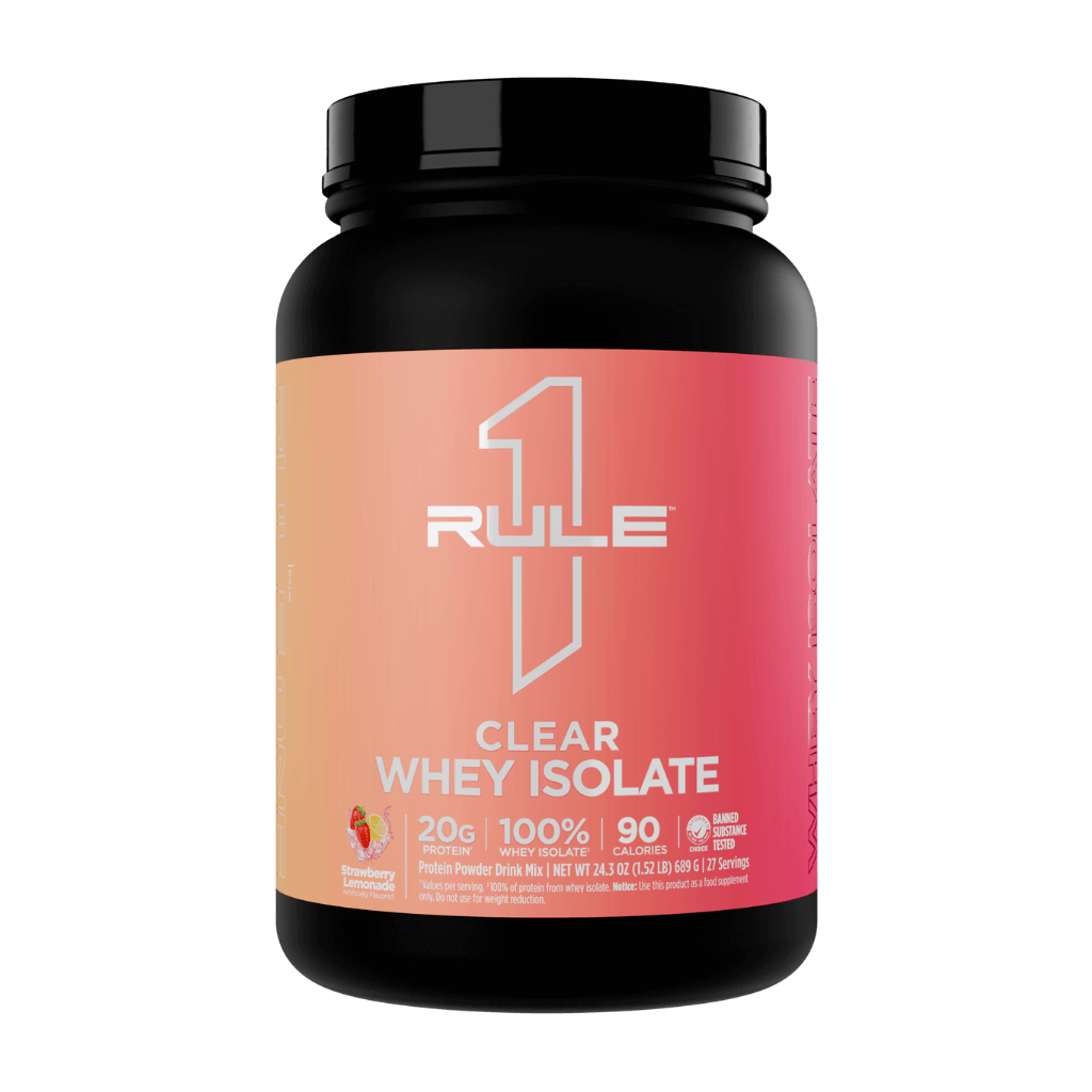R1 Clear Isolate (1) & R1 Clear Isolate Rule 1 Protein water 27 Serves Strawberry Lemonade