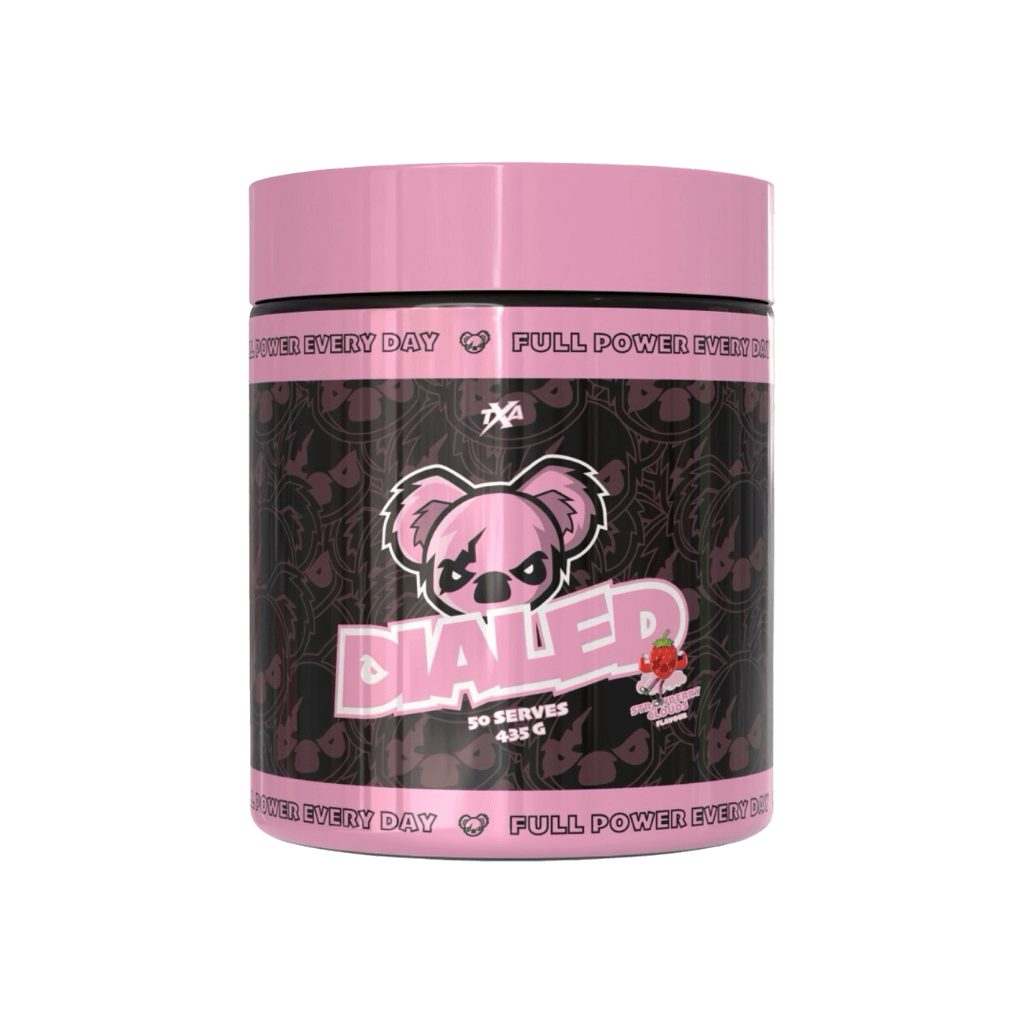 Dialed The X Athletics Super high stimulant pre workout powder 50 Serves Strawberry Clouds
