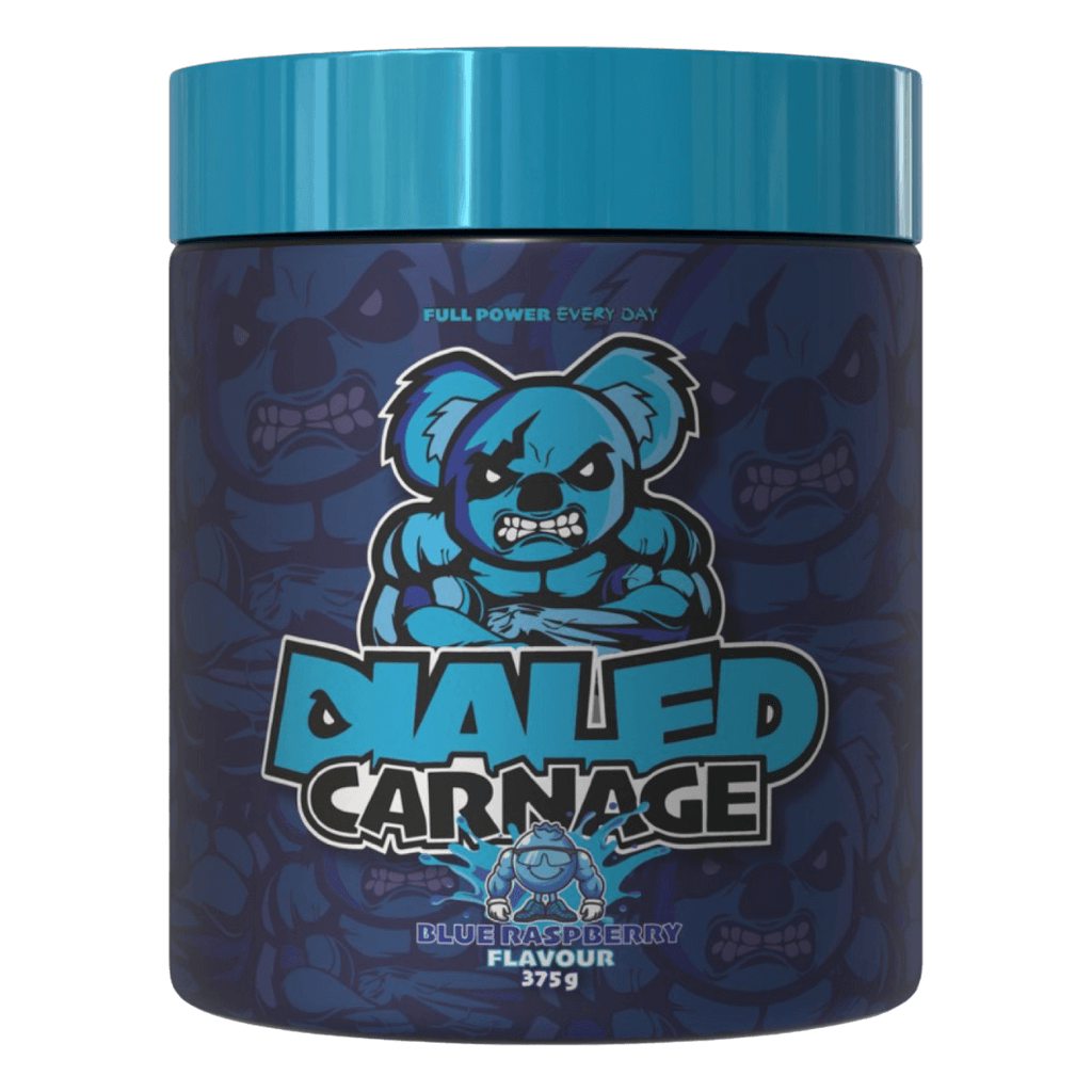 Dialed Carnage (5) & Dialed Carnage The X Athletics High stim pre workout 25 Serves Blue Raspberry