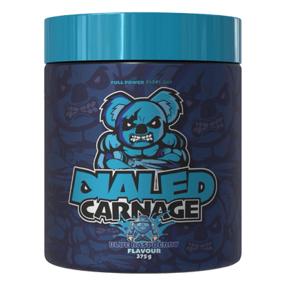 Dialed Carnage (5) & Dialed Carnage The X Athletics High stim pre workout 25 Serves Blue Raspberry