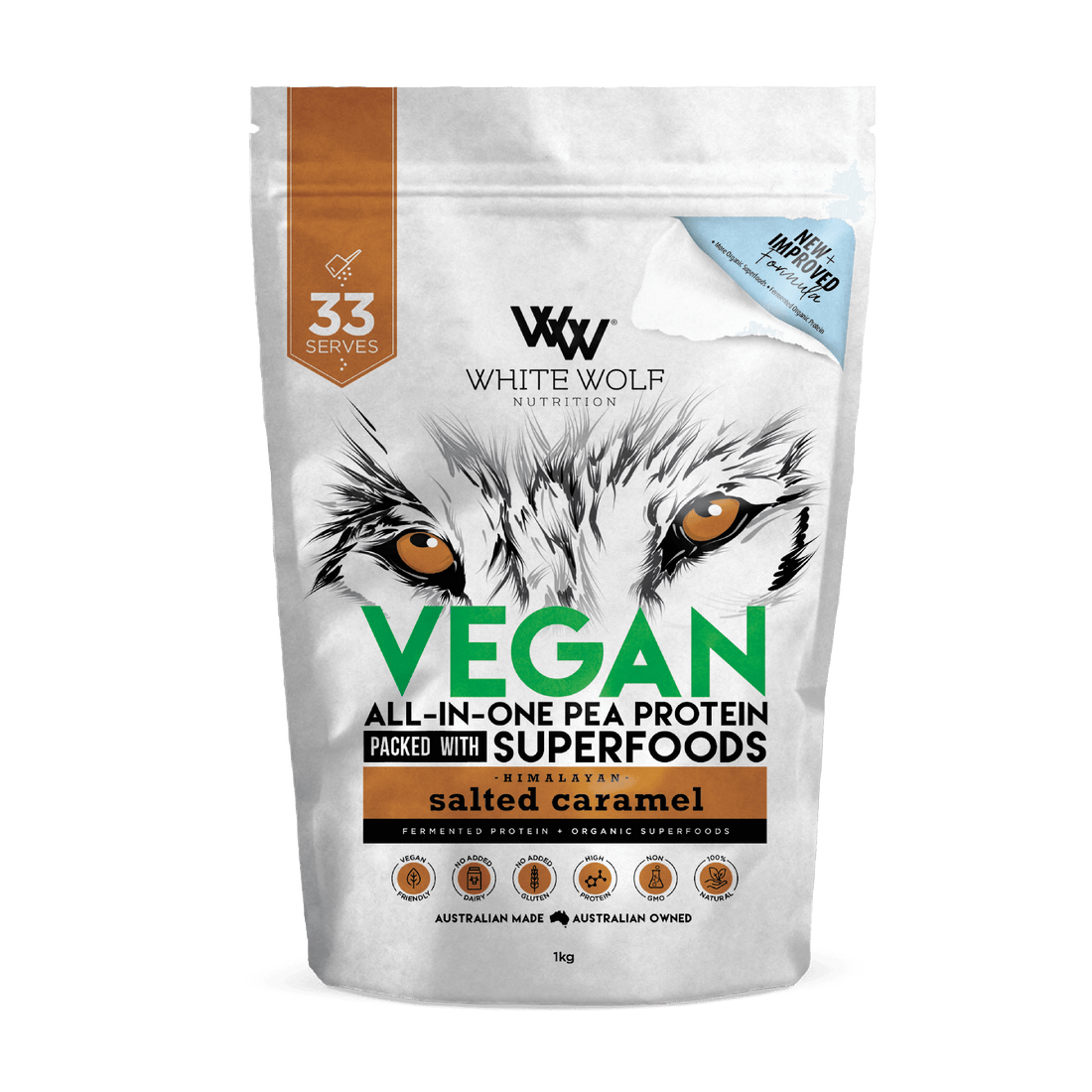 Vegan Protein Blend White Wolf Vegan protein powder 1kg Salted Caramel