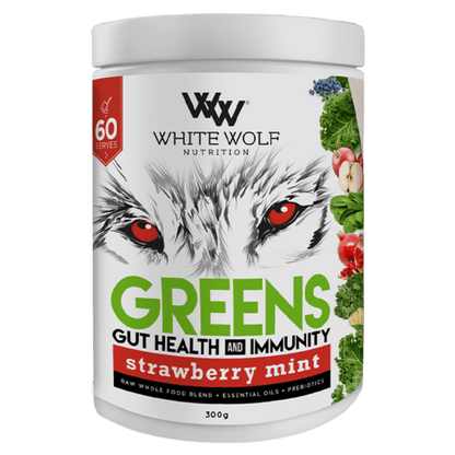 Super Greens (5) & Super Greens White Wolf Greens supplements 60 Serves Strawberry Mint