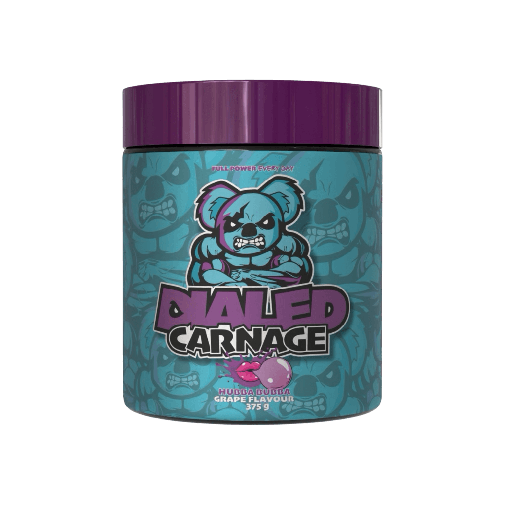 Dialed Carnage & Dialed Carnage The X Athletics High stim pre workout 25 Serves Hubba Bubba Grape