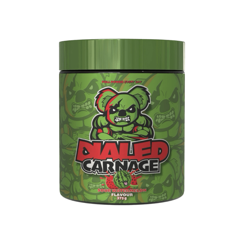 Dialed Carnage (1) & Dialed Carnage The X Athletics High stim pre workout 25 Serves Sour Watermelon
