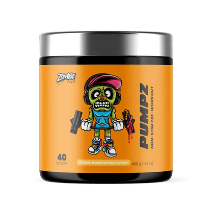 Pumpz (2) & Pumpz Zombie Labs Caffeine free pre workout 40 Serves Passion Mango Mayhem