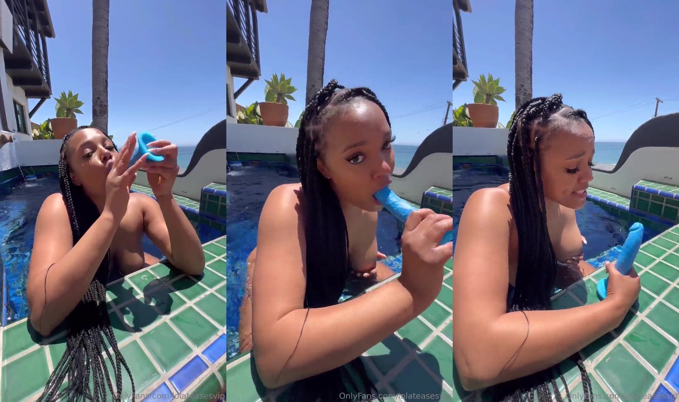 Lola Teases Sucking Dildo In The Pool