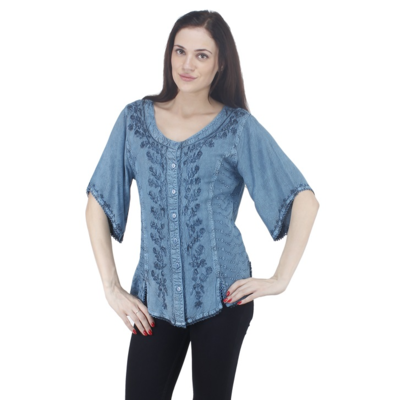 resources of BLUE RENAISSANCE EMBROIDERED HALF SLEEVE BLOUSE exporters