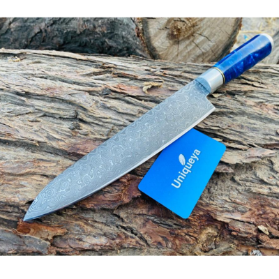resources of Damascus Steel Kitchen Chef Knife With Resin Handle and Leather Sheath exporters