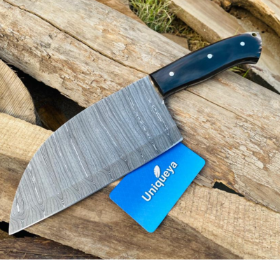 resources of Damascus Steel Cleaver Chef Knife with Leather Sheath exporters