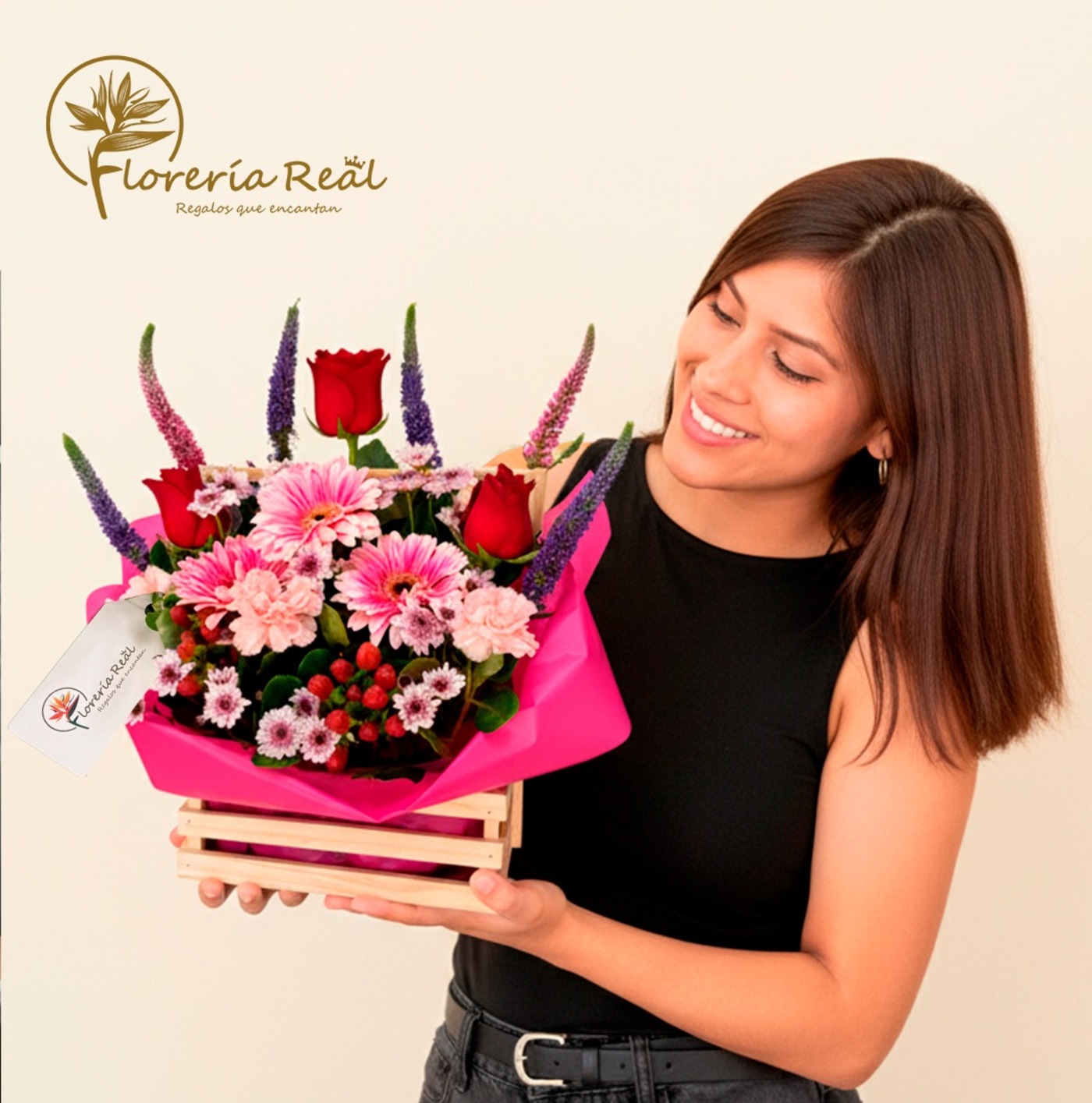 CANASTTA DE GERBERAS,ROSAS Y VERONICAS