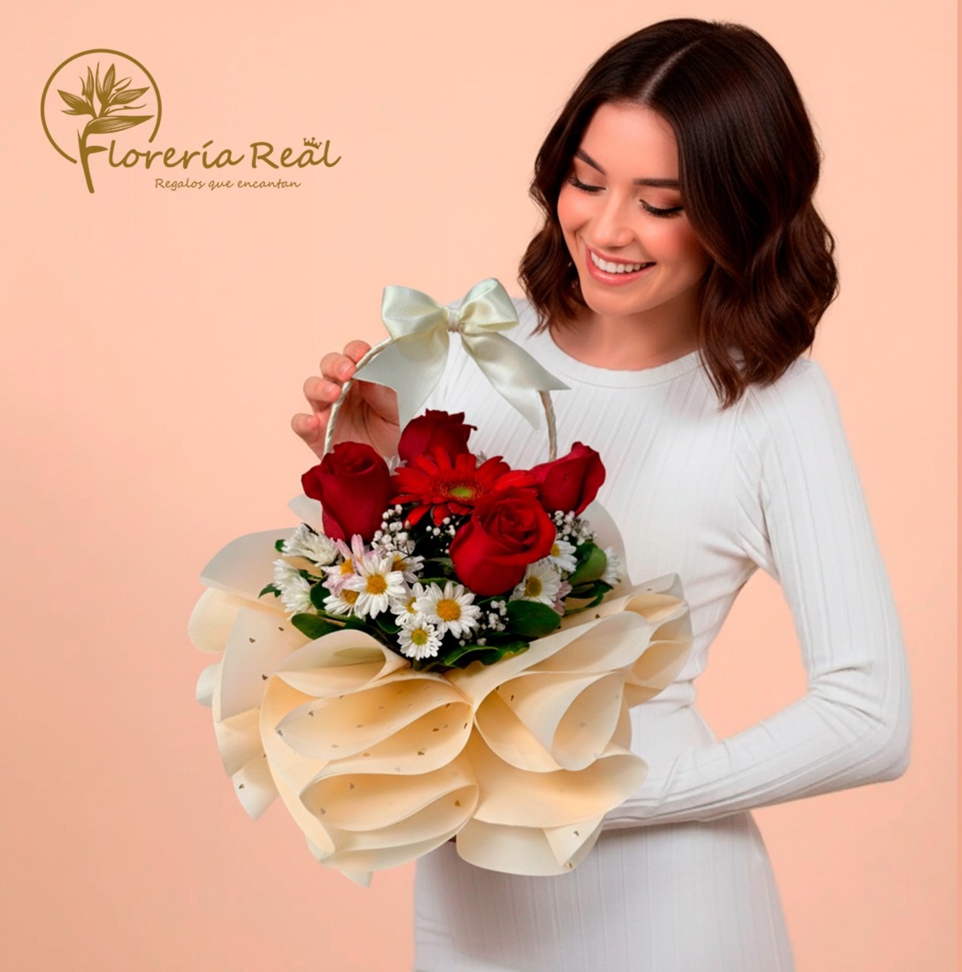 BASE PAPEL COREANO CON ROSAS Y GERBERAS