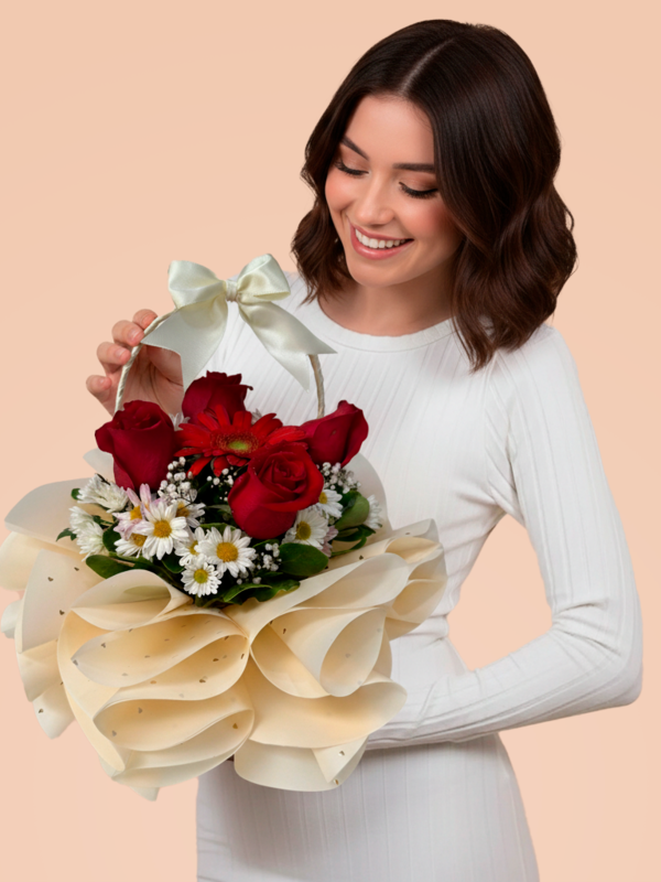 BASE PAPEL COREANO CON ROSAS Y GERBERAS