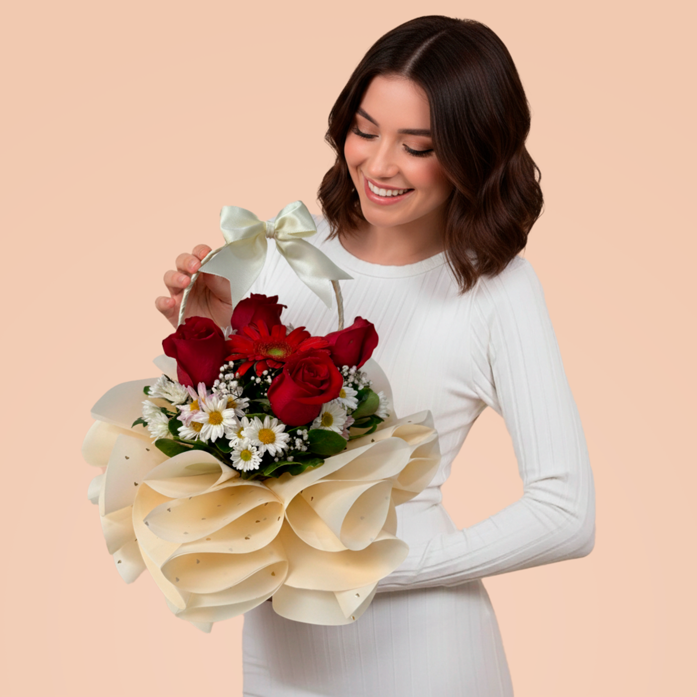 BASE PAPEL COREANO CON ROSAS Y GERBERAS