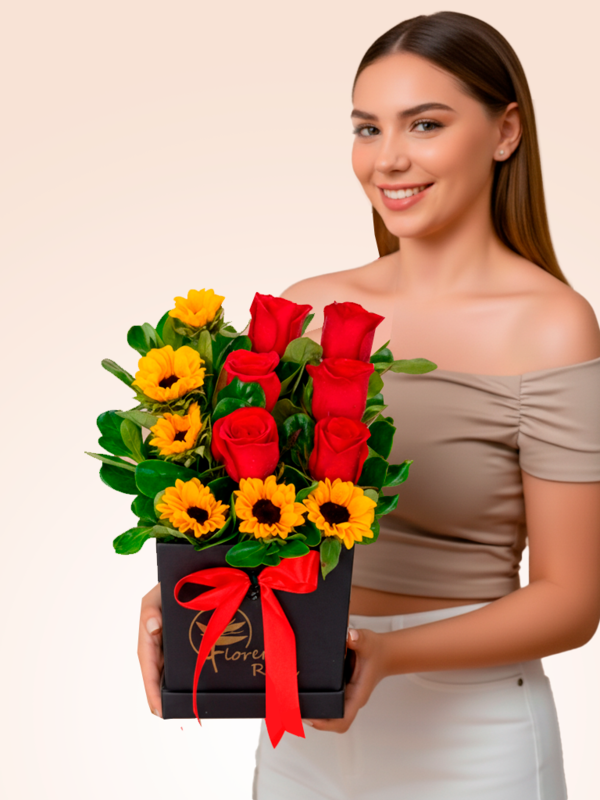 ROSAS Y GIRASOLES EN BOX