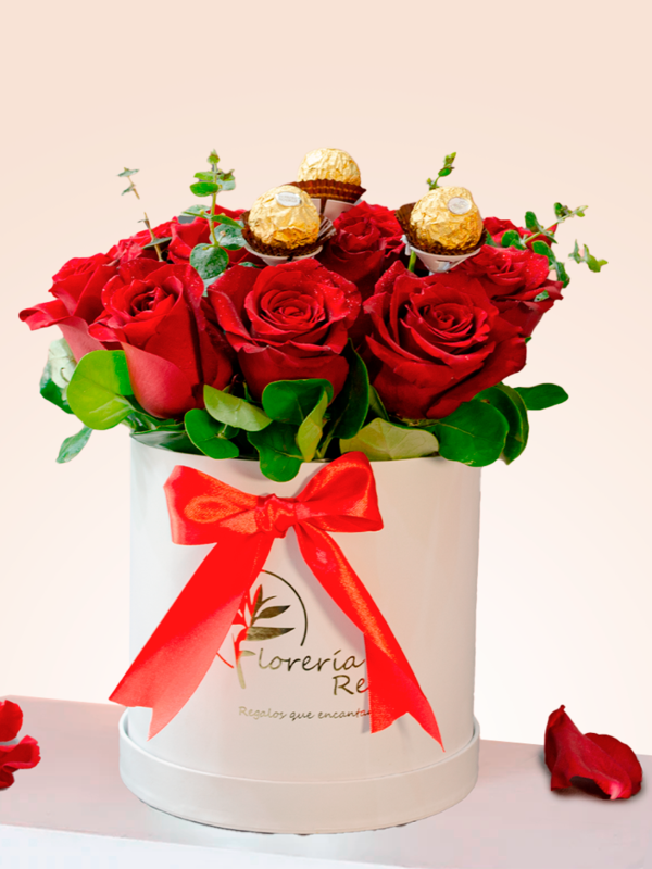 BOX DE ROSAS ROJAS CON BOMBONES
