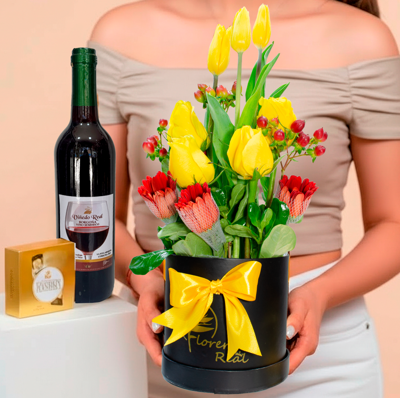 BOX DE TULIPANES, ROSAS Y GERBERA