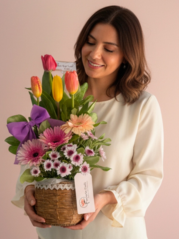 Canasta de Tulipanes Premium con Anís Najar y Chocolates – Envío de Flores a Domicilio en Arequipa