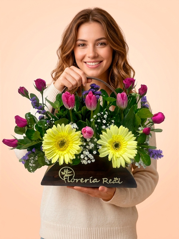 Cartera Floral de 12 Tulipanes y Margaritas - Elegancia Natural
