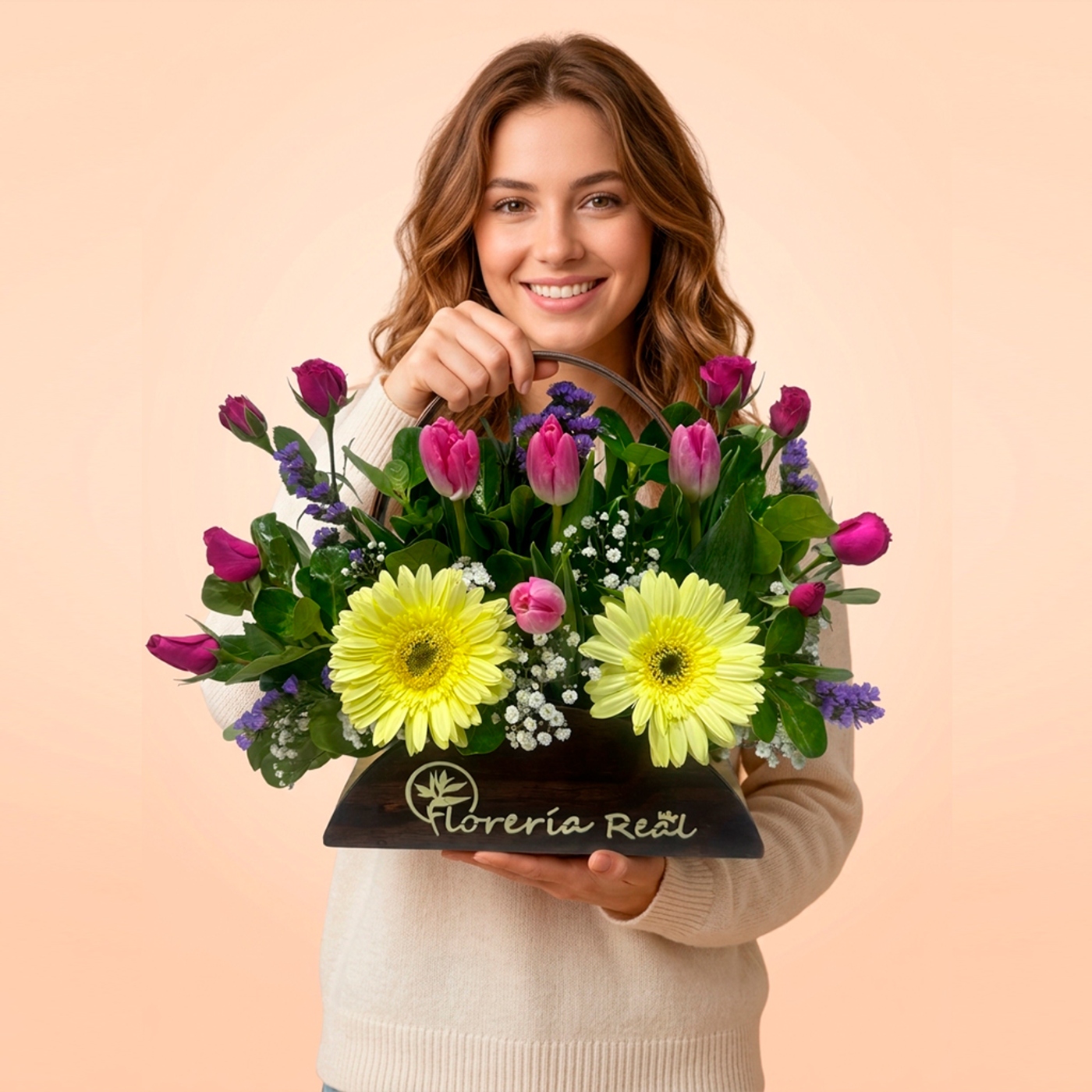 Cartera Floral de 12 Tulipanes y Margaritas - Elegancia Natural