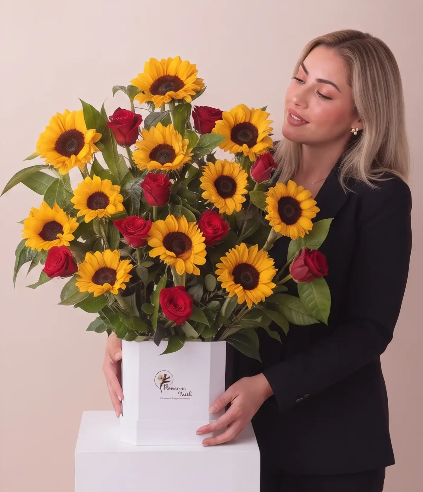 Box de Girasoles y Rosas Rojas Premium – Envío de Flores a Domicilio en Arequipa