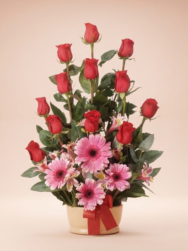 Macetero Premium de 12 Rosas Rojas