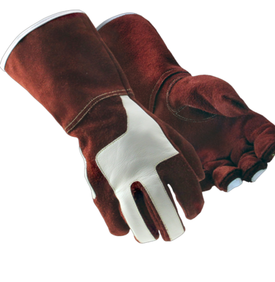 resources of Top Quality Cowhide split leather welding glove with Goat Skin Leather Reinforcement Palm welding Gauntlet exporters