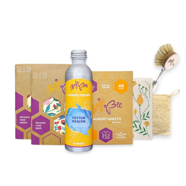Home Eco Set | Săculeț cerat + Șervețele cerate + Parfum de rufe + Detergent bandă + Ajutoare pentru casă