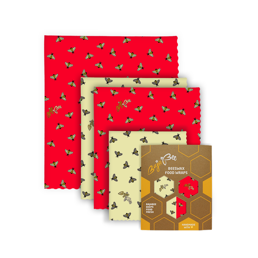 Beeswax wraps - Multipack XL/M/M/S - Red and yellow bees