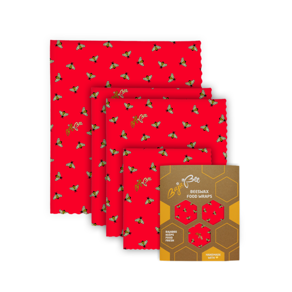 Beeswax wraps - Multipack XL/M/M/S, Red bees