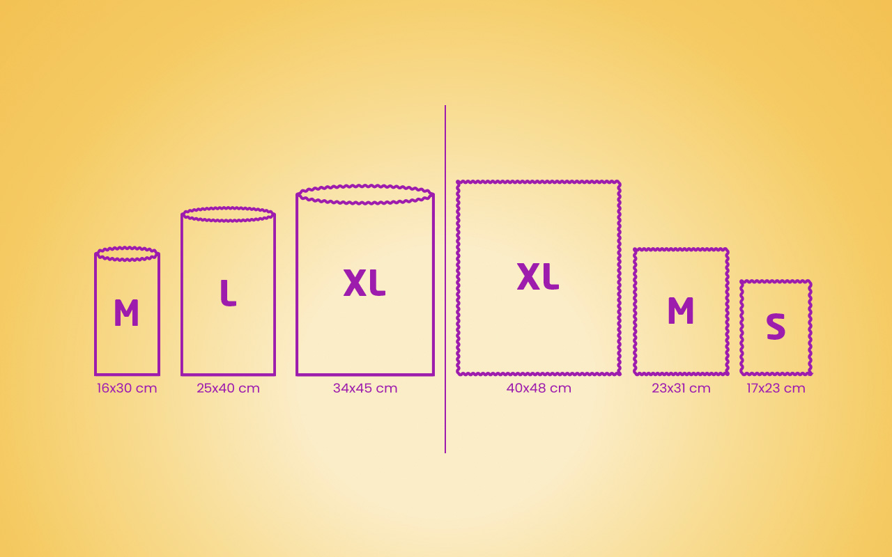 A guide to BajaBee beeswax wraps and bags sizes.