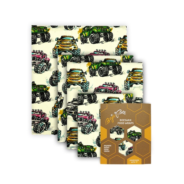 Beeswax wraps - Multipack XL/M/M/S - Monster trucks