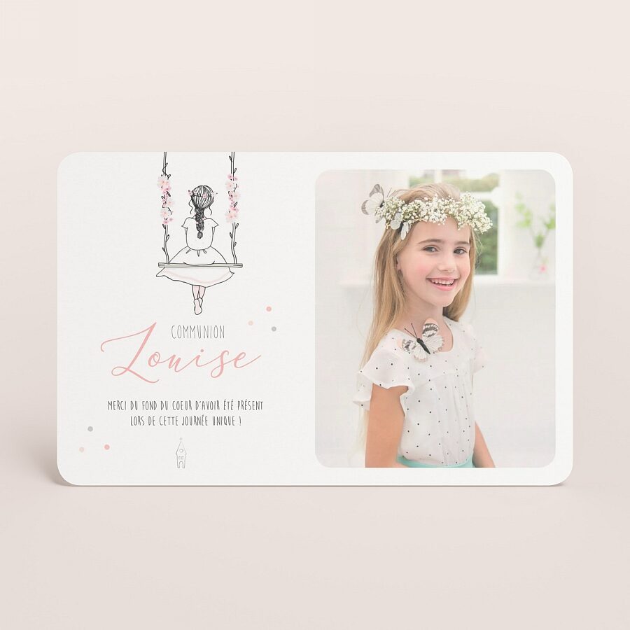 Carte Remerciements Communion Fille Sur Balancoire Et Photos Communion Tadaaz