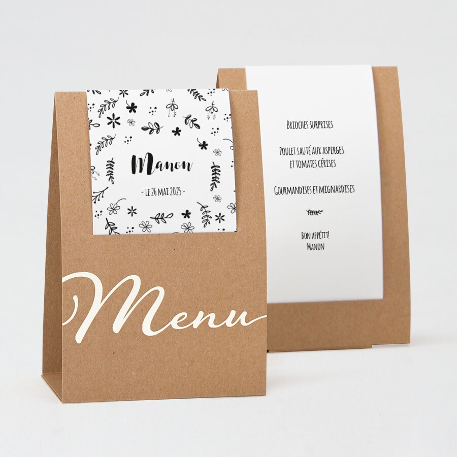 Carte menu communion à personnaliser Tadaaz