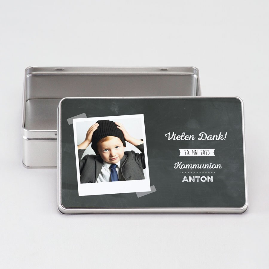Bedruckte Dose In Tafeloptik Mit Polaroidfoto Kommunion Konfirmation Tadaaz