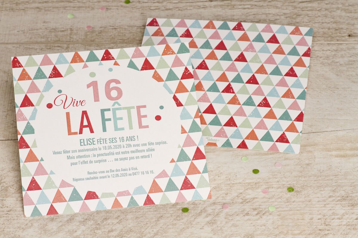 Carte D Invitation Anniversaire Ado Motifs Triangles Colores Fete Tadaaz Carte D Invitation Anniversaire Ado Motifs Triangles Colores Fete Tadaaz