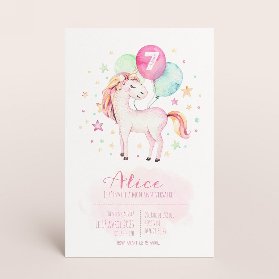 Carte D Invitation Anniversaire Enfant Licorne Et Ballons Magiques Fete Tadaaz