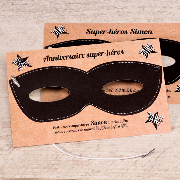  Carte  d invitation anniversaire  enfant masque  super h ros 