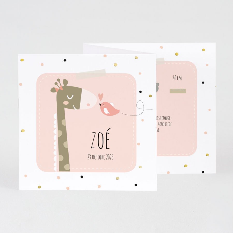 Faire Part Naissance Fille Girafe Et Oiseau Buromac Naissance Bapteme Tadaaz
